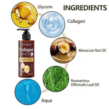 Shampoing YUITIKUE au collagène et à la kératine pour cheveux secs et abîmés - Hydratation profonde, amélioration de l'élasticité, shampoing unisexe pour adultes