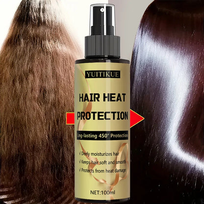 Spray de protection contre la chaleur des cheveux, protection longue durée jusqu'à 450 degrés, hydrate en profondeur les cheveux, rendant doux et lisse.