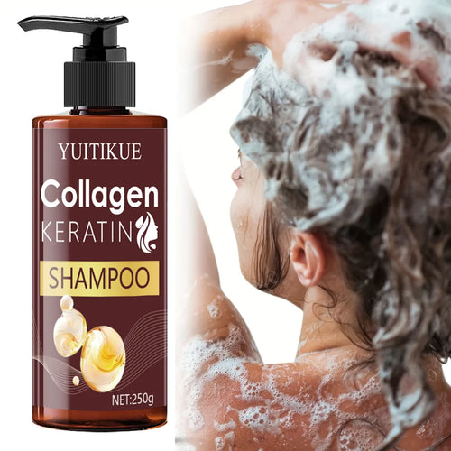 Shampoing YUITIKUE au collagène et à la kératine pour cheveux secs et abîmés - Hydratation profonde, amélioration de l'élasticité, shampoing unisexe pour adultes