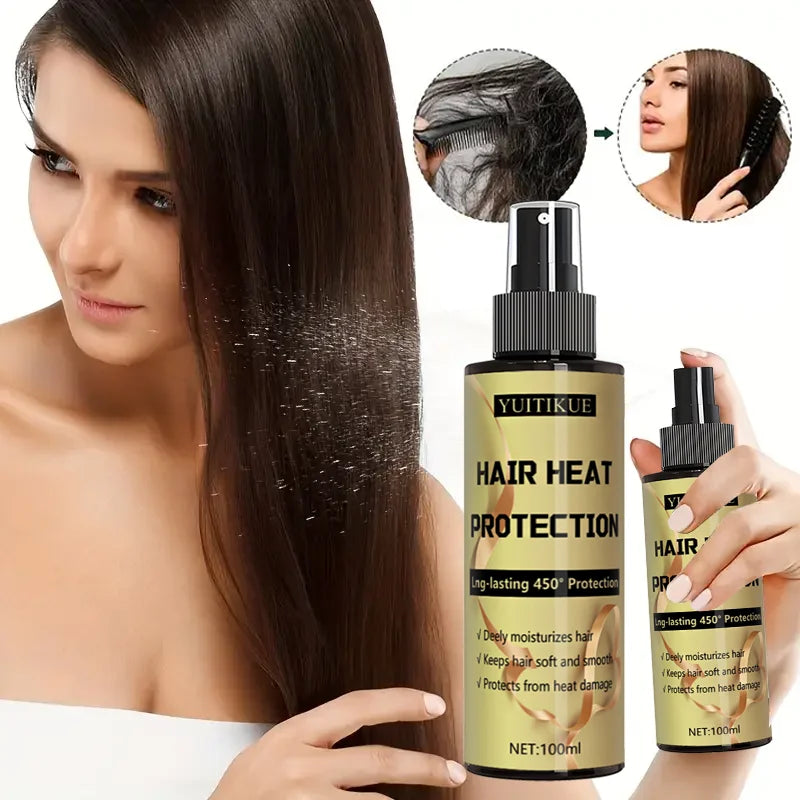 Spray de protection contre la chaleur des cheveux, protection longue durée jusqu'à 450 degrés, hydrate en profondeur les cheveux, rendant doux et lisse.