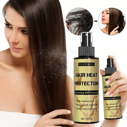Spray de protection contre la chaleur des cheveux, protection longue durée jusqu'à 450 degrés, hydrate en profondeur les cheveux, rendant doux et lisse.