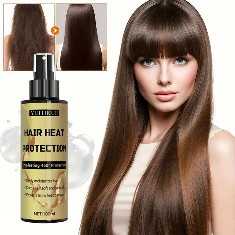 Spray de protection contre la chaleur des cheveux, protection longue durée jusqu'à 450 degrés, hydrate en profondeur les cheveux, rendant doux et lisse.