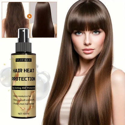 Spray de protection contre la chaleur des cheveux, protection longue durée jusqu'à 450 degrés, hydrate en profondeur les cheveux, rendant doux et lisse.