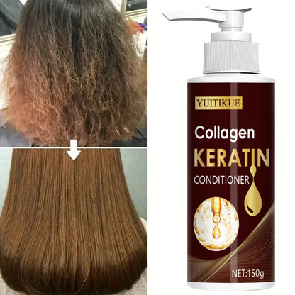 Après-shampoing au collagène à la kératine, répare le contrôle de l'huile, après-shampooing hydratant, soin capillaire lisse, anti-frisottis